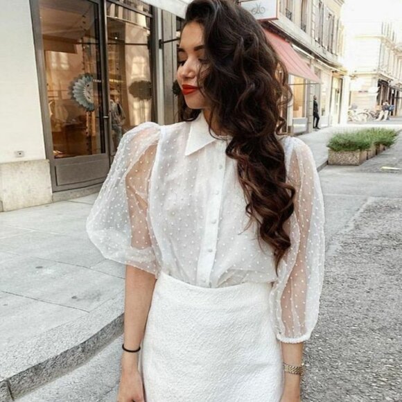 Zara Swiss Dot Organza Puff Sleeve Blouse - Picture 13 of 16